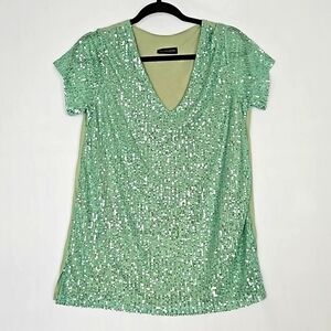 Made in Italy Women's Green Sequins Blouse Size M